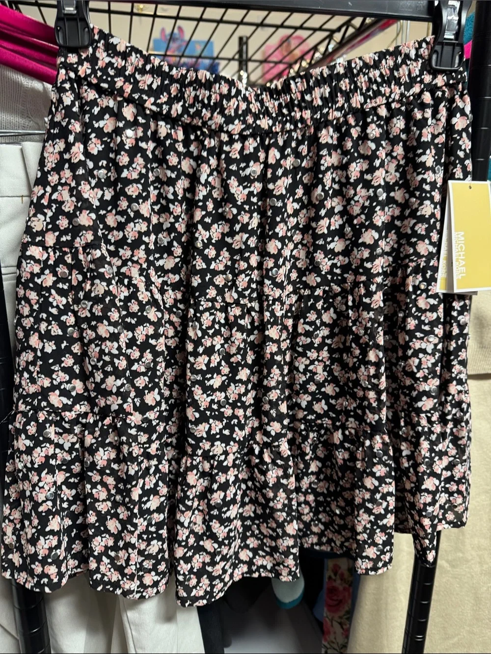 NWT XS Michael Kors Studded Floral Print Georgette Tiered Skirt - Picture 4 of 6